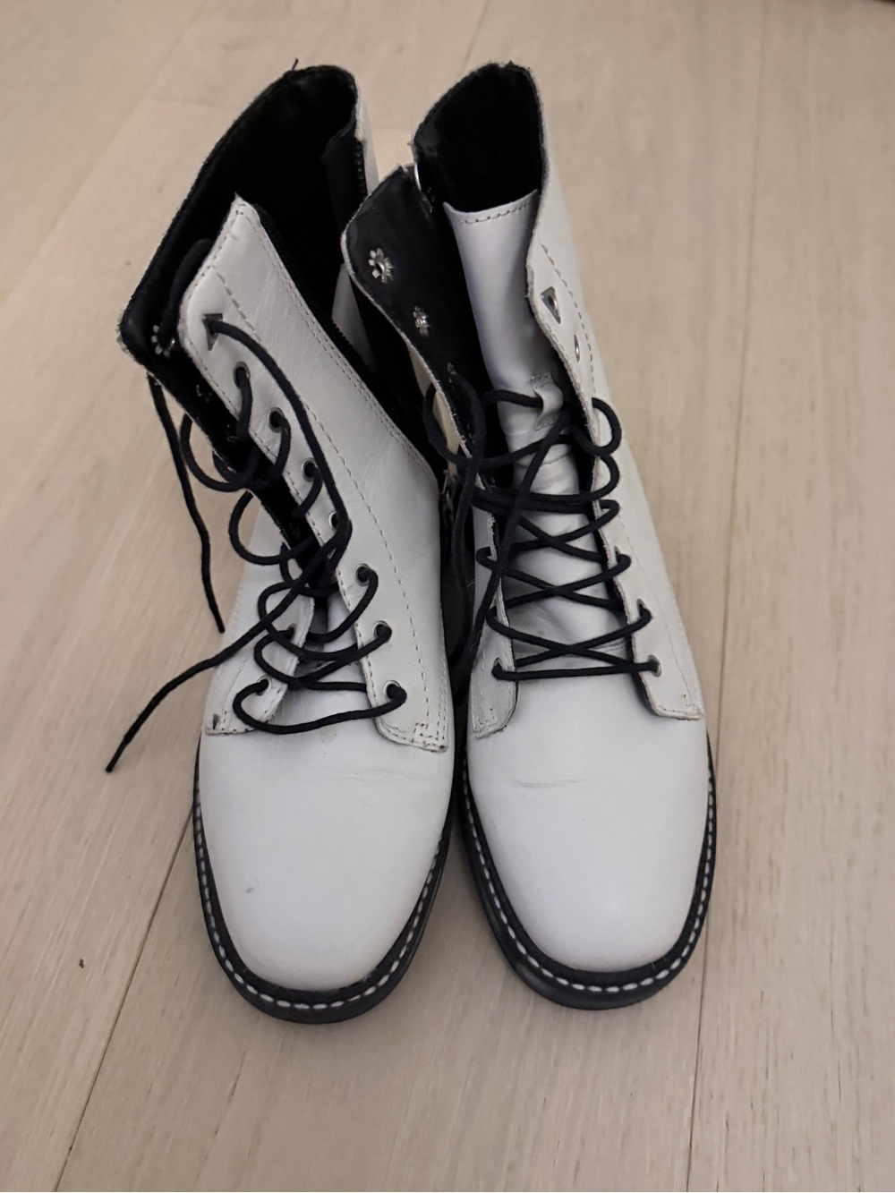 Schutz White Lace-Up Combat Boots
